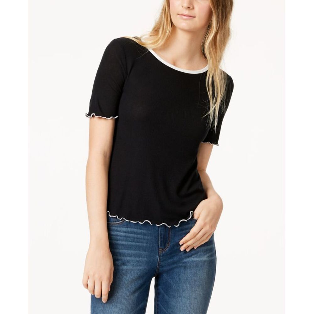 Almost Famous Juniors Colorblocked Lettuce Edge T-Shirt